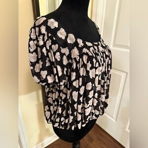 Free People Megs Leopard Print Black Crop Bubble Hem Blouse.